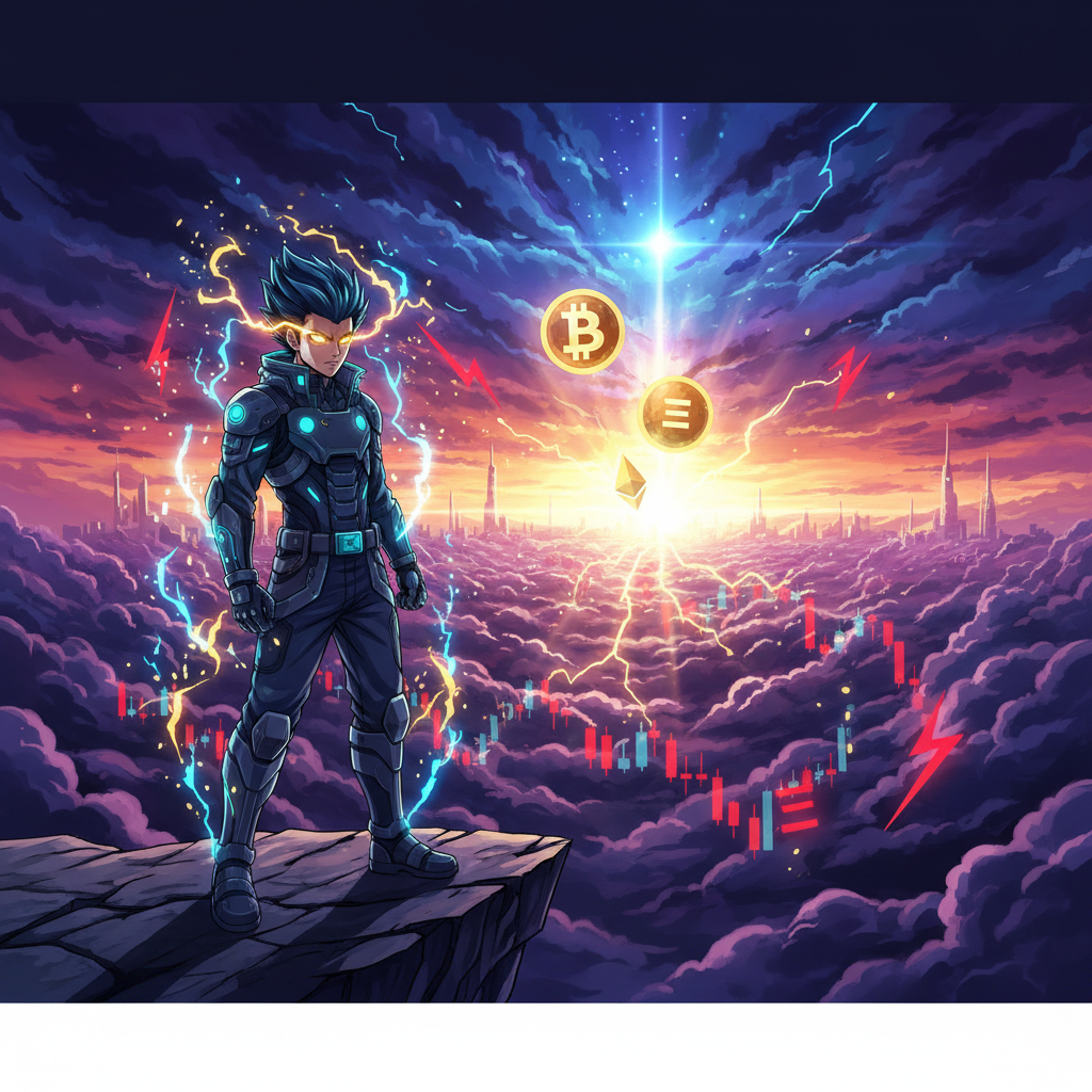 Anime trader confidently analyzing extreme fear crypto market conditions for opportunities